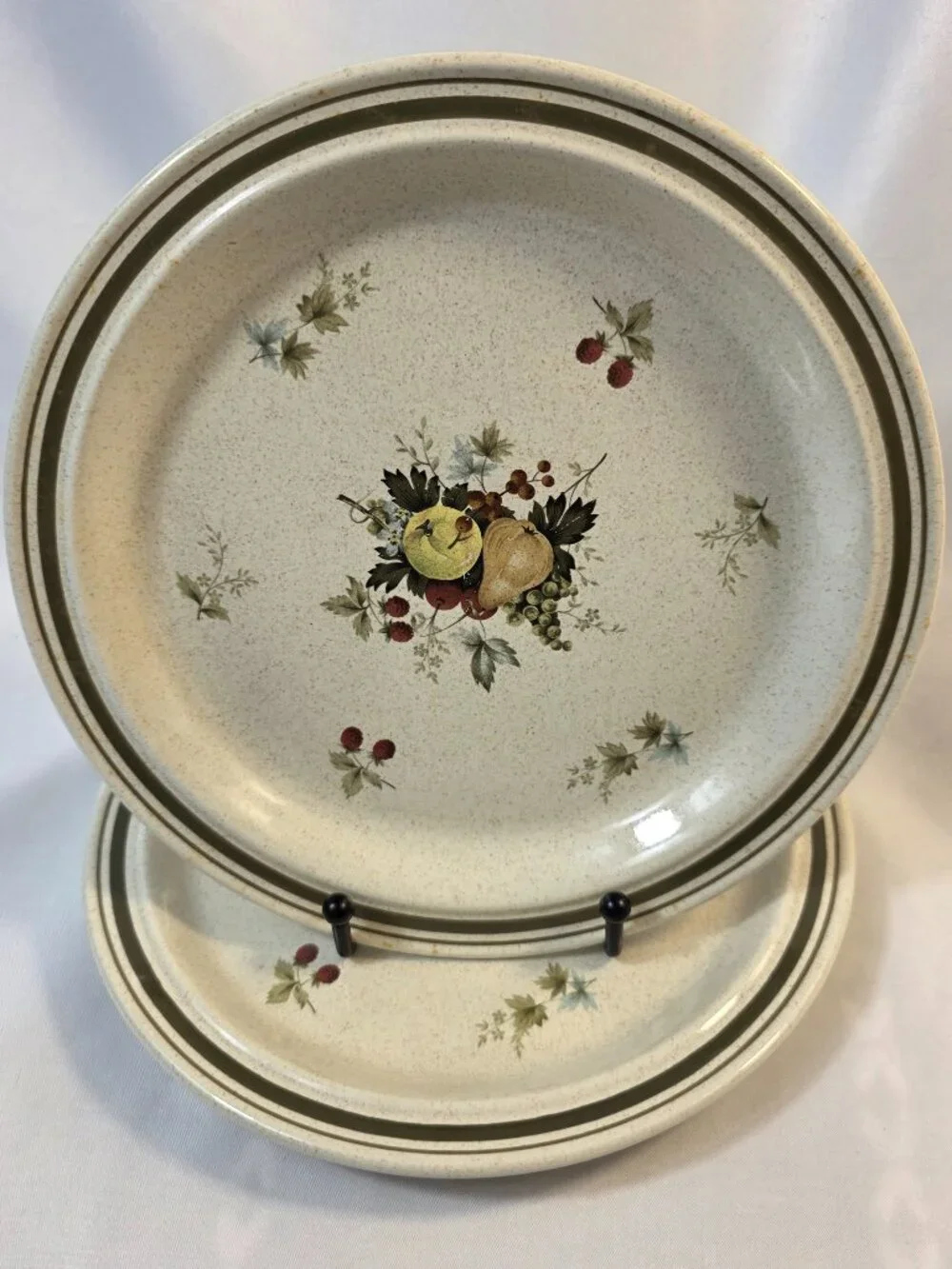 TWO Royal Doulton Cornwall (Double Green Trim) Salad Plates Fruit & Berries